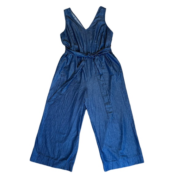 LANE BRYANT chambray denim look sleeveless tie waist crop jumpsuit size 12 - Picture 2 of 9